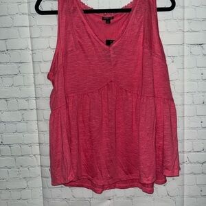 ✨Torrid Pink Sleeveless V-Neck Peplum Top Plus‎ Size Blouse Tank Crochet Trim 1